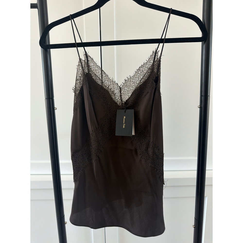 Massimo Dutti Brown Lace Trim Camisole in Black - Picture 2 of 3
